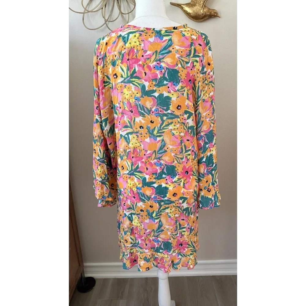 Anne Cole XL XXL Floral Tunic Swim Cover Up Pink Orange Green Rayon Beach